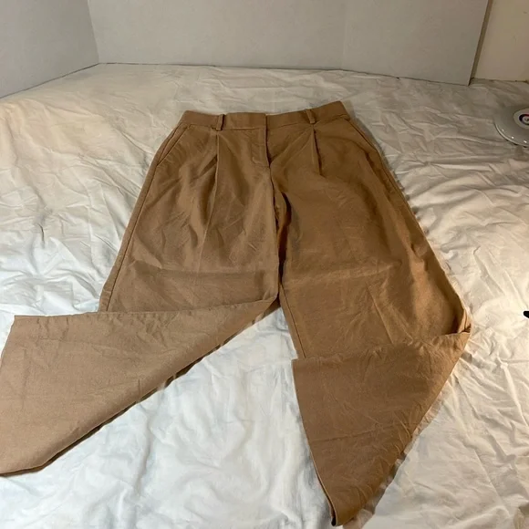 Ann Taylor Linen Blend Tan Wide Leg Trousers 4P - Picture 2 of 12